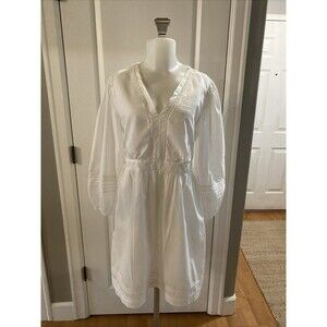 J Crew White Crochet V-Neck Pleated Cottage Core Lined Dress - Size‎ S